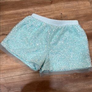 Hanna Banana Sequin Embellished girls Shorts - Light aqua